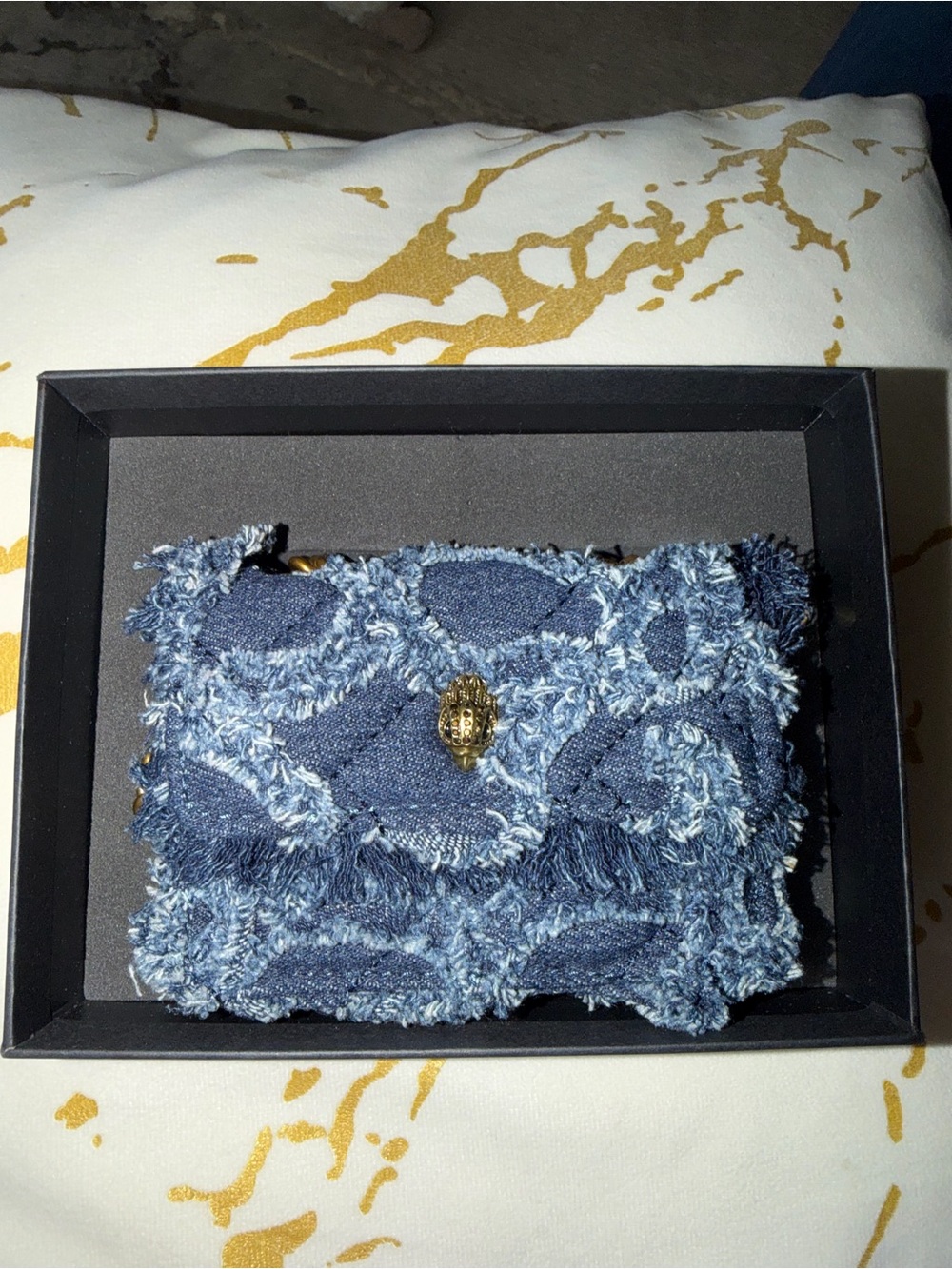 Kurt Geiger Blue Fringed Denim Clutch
